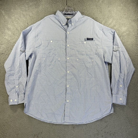 Columbia PFG Shirt Mens XL Blue Plaid Super Tamiami Long Sleeve Omni Shade - Picture 1 of 8
